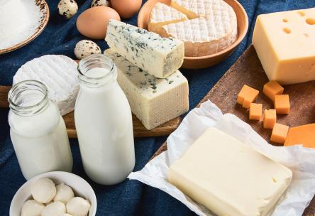Photo: Calcium-rich dairy foods: milk, cheeses.